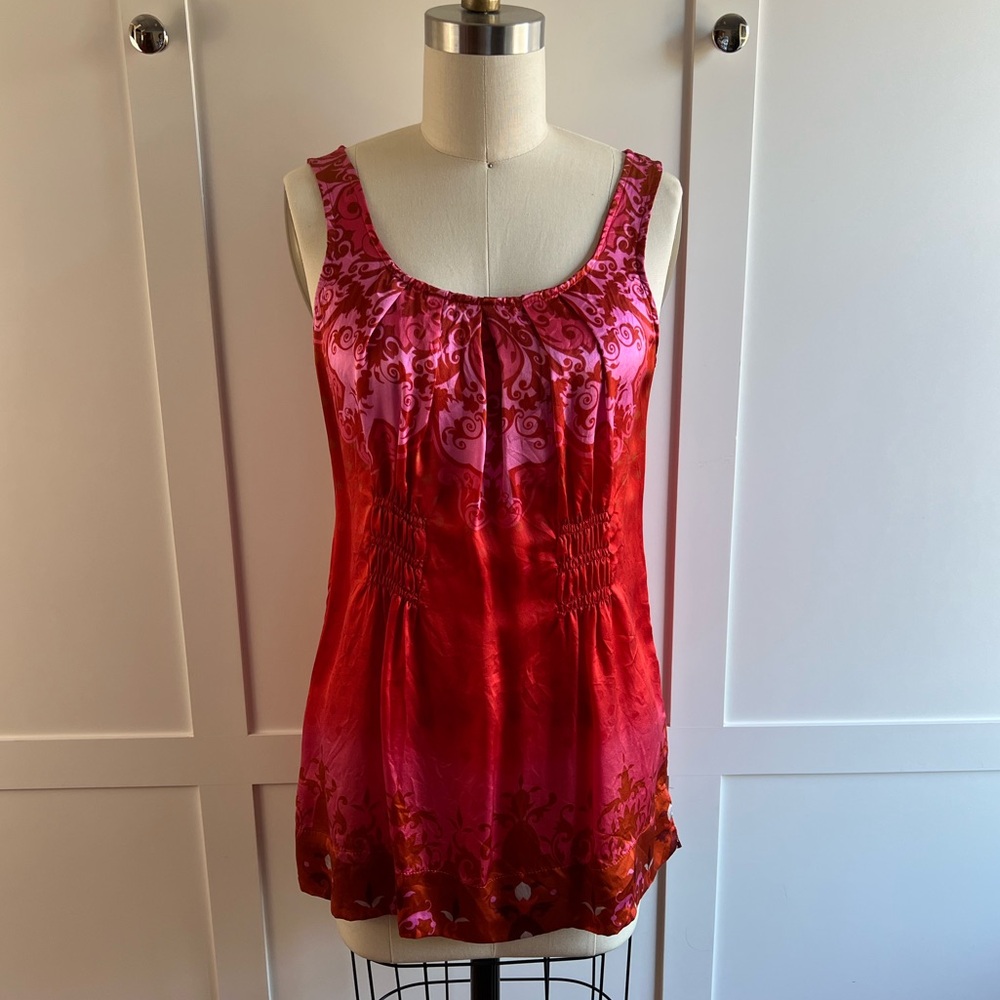 Cabi Red & Pink Silk Tank, size XS